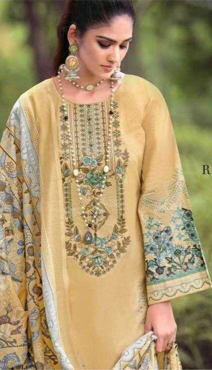 Hive Art Pakistani semilawn yellow with green embroidery - Image 2